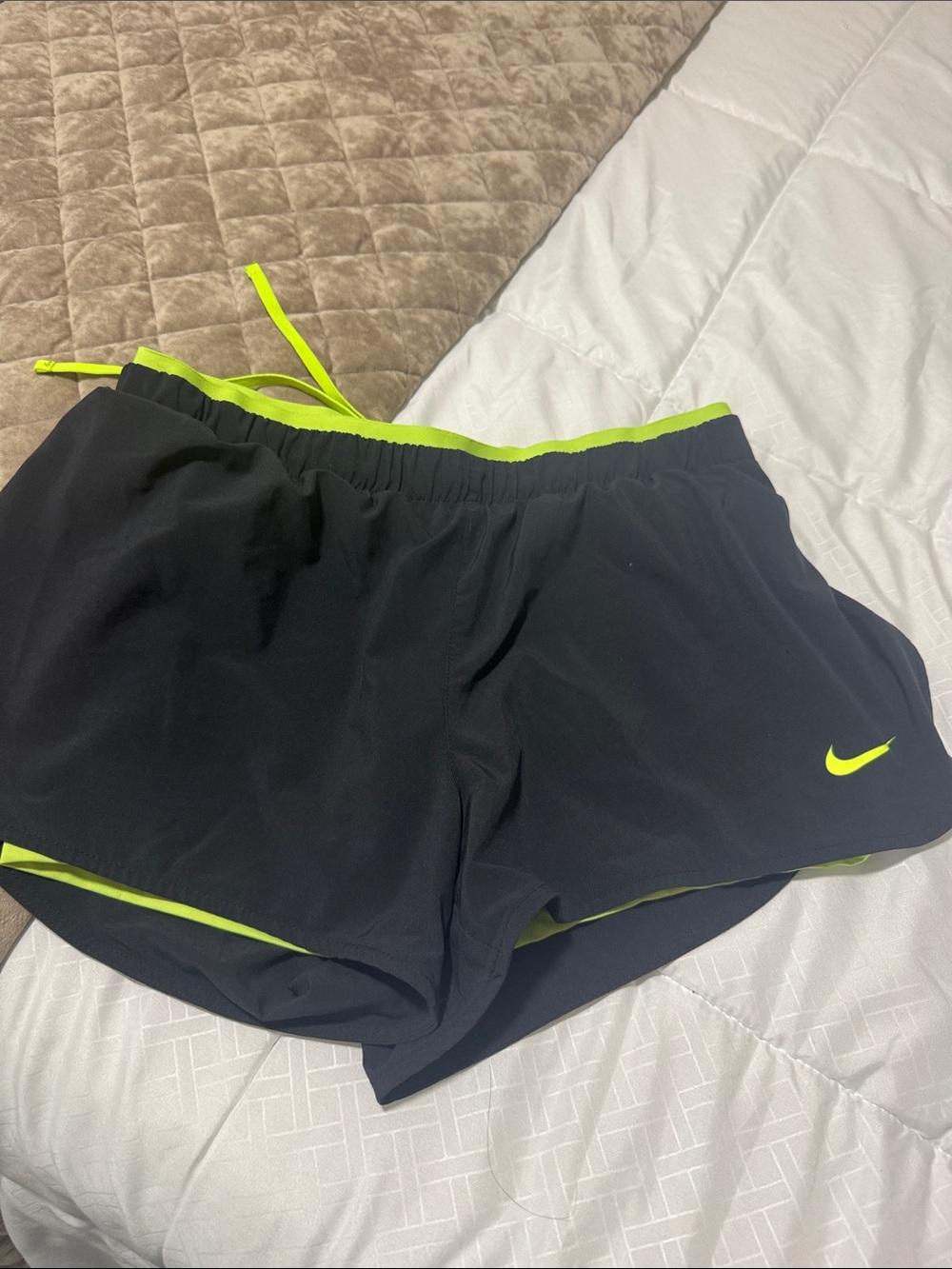 Nike Black Athletic Shorts with Neon Yellow Trim